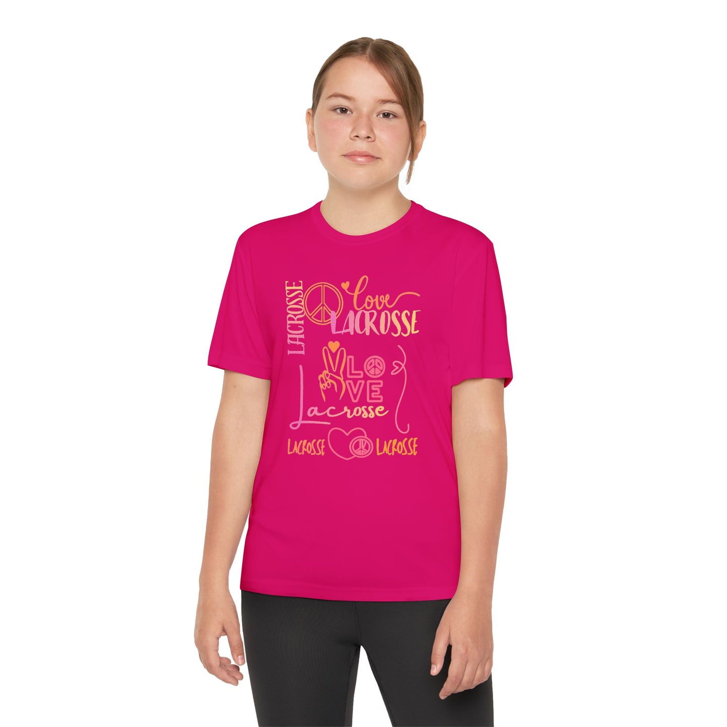 Youth Girls "Peace, Love, & Lacrosse" Competitor Graphic Tee