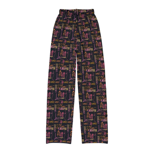 Girls "Peace, Love, & Lacrosse" Lounge Pants/ Pajama Bottoms (Black)