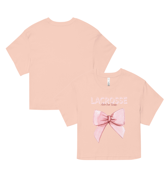 Pink Bow Lacrosse Crop Top – Women’s Sports Tee by Alpha Nova Threads