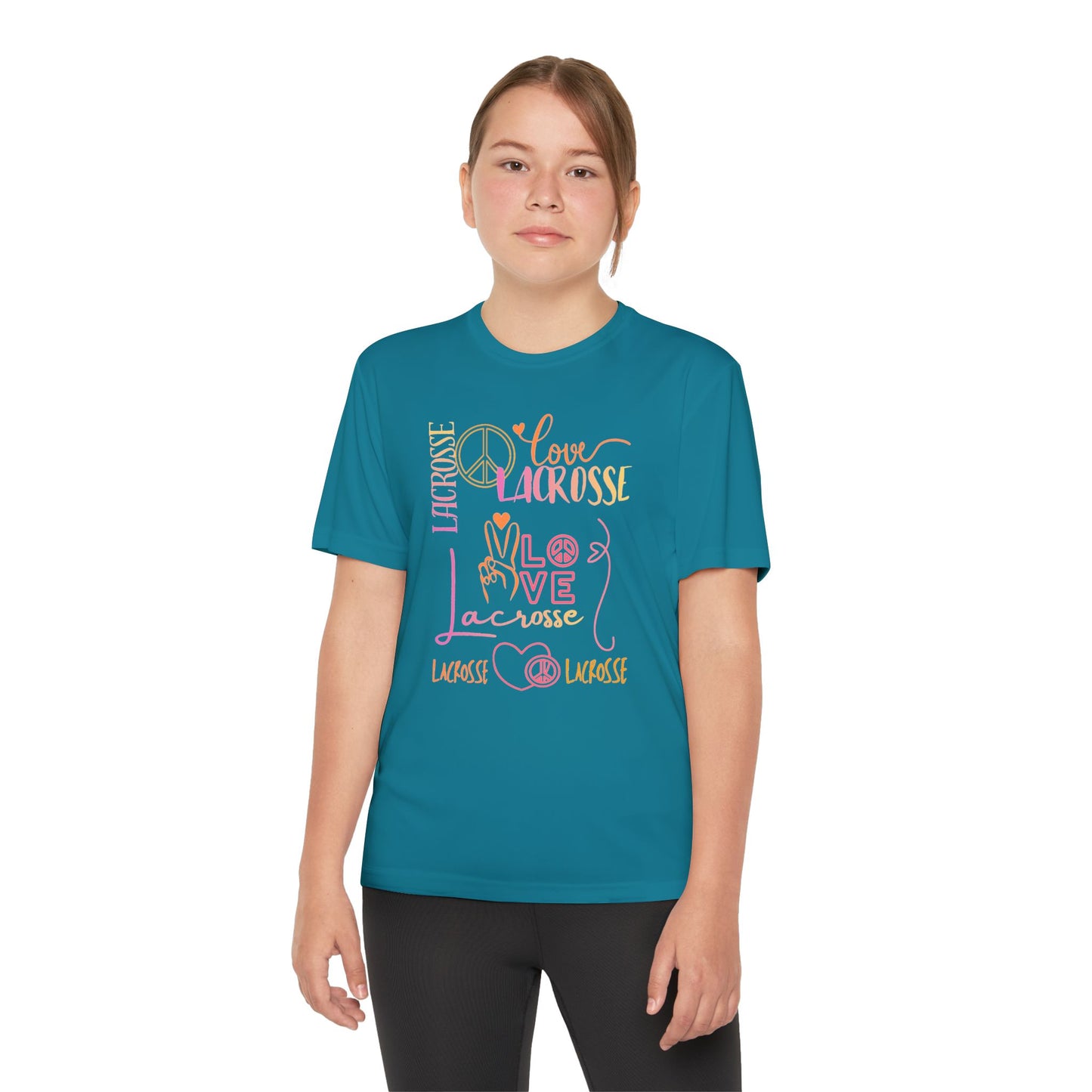 Youth Girls "Peace, Love, & Lacrosse" Competitor Graphic Tee