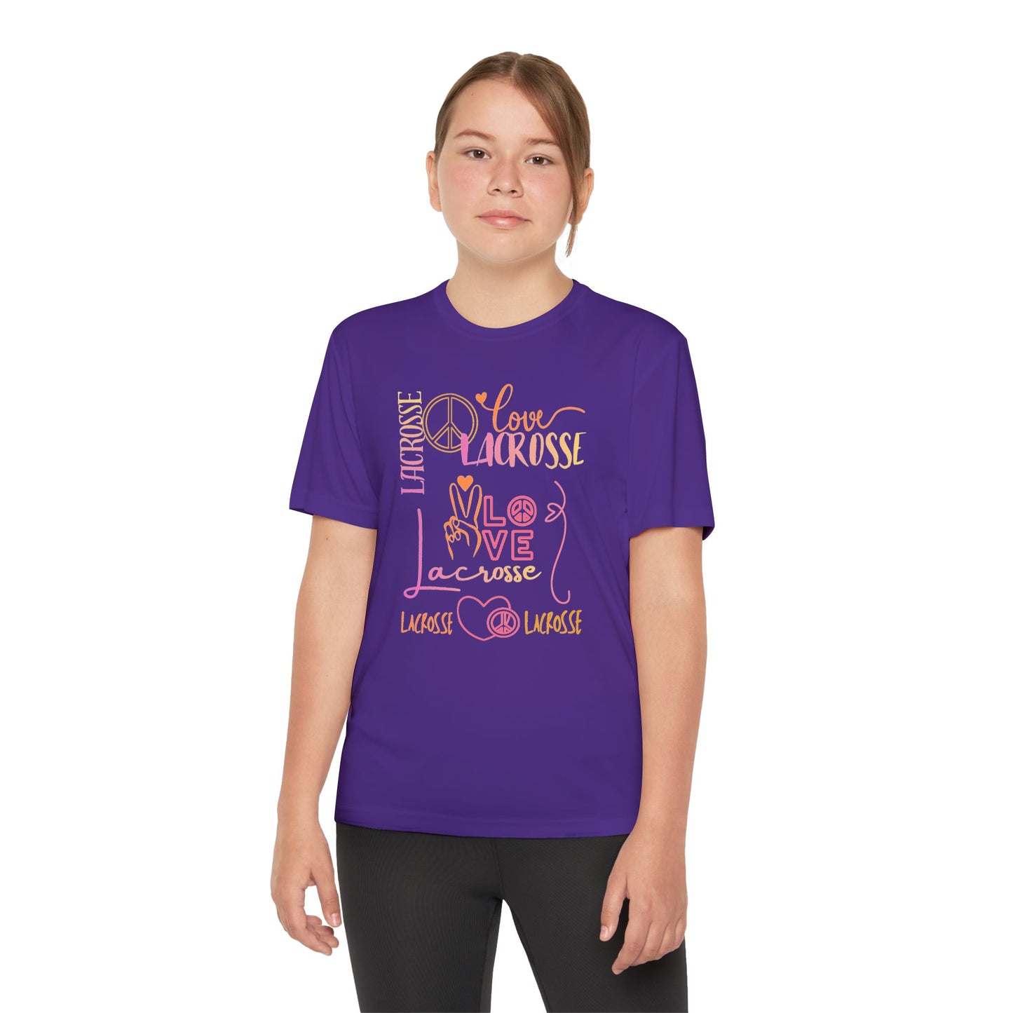 Youth Girls "Peace, Love, & Lacrosse" Competitor Graphic Tee