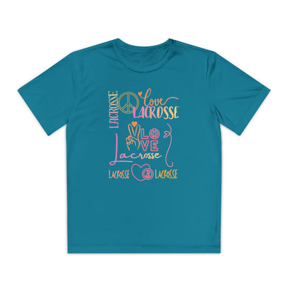 Youth Girls "Peace, Love, & Lacrosse" Competitor Graphic Tee