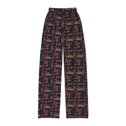 Girls "Peace, Love, & Lacrosse" Lounge Pants/ Pajama Bottoms (Black)