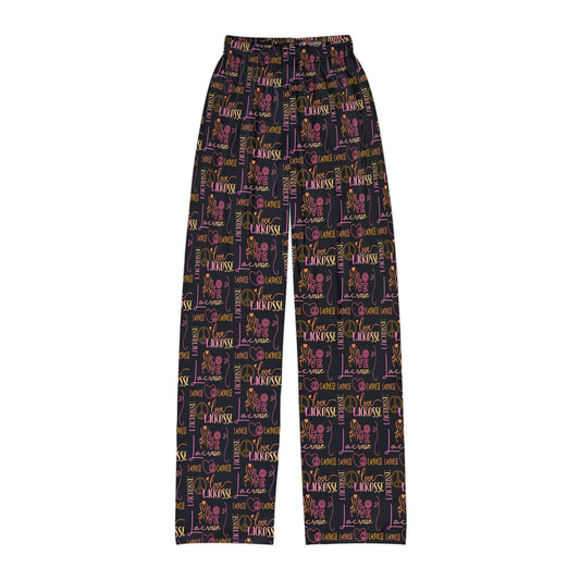 Girls "Peace, Love, & Lacrosse" Lounge Pants/ Pajama Bottoms (Black)