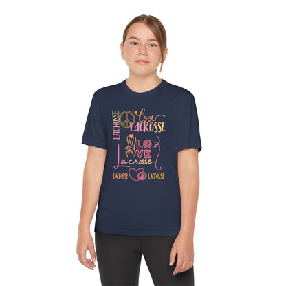 Youth Girls "Peace, Love, & Lacrosse" Competitor Graphic Tee