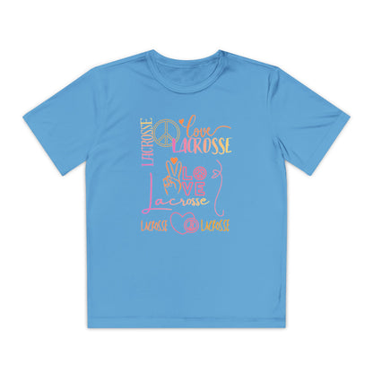 Youth Girls "Peace, Love, & Lacrosse" Competitor Graphic Tee