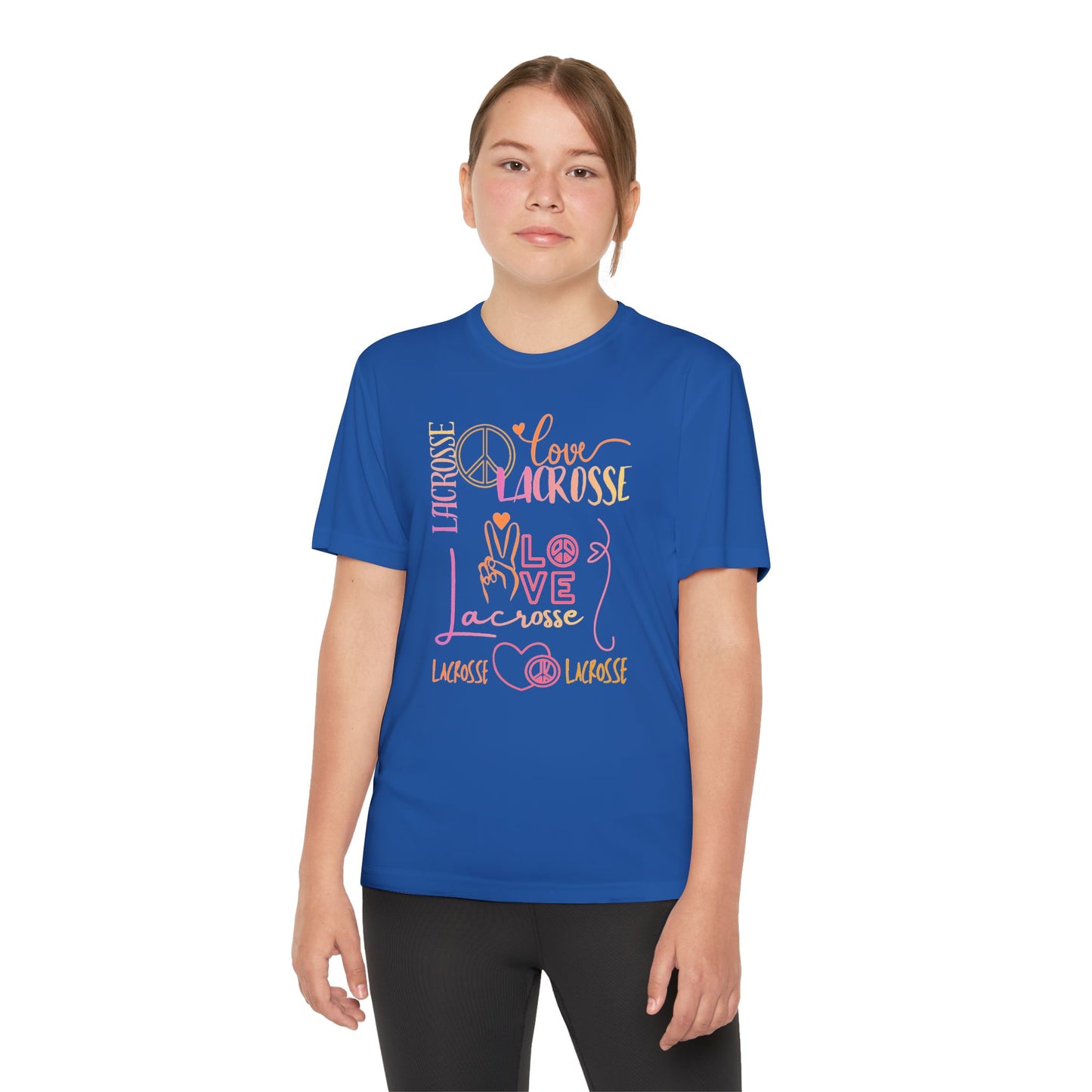 Youth Girls "Peace, Love, & Lacrosse" Competitor Graphic Tee