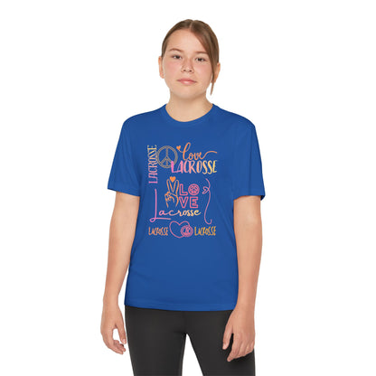 Youth Girls "Peace, Love, & Lacrosse" Competitor Graphic Tee