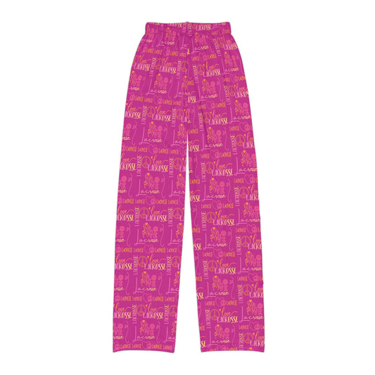 Girls "Peace, Love, & Lacrosse" Lounge Pants/ Pajama Bottoms (Pink)