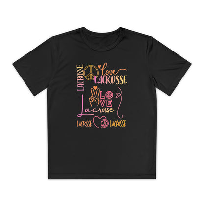 Youth Girls "Peace, Love, & Lacrosse" Competitor Graphic Tee