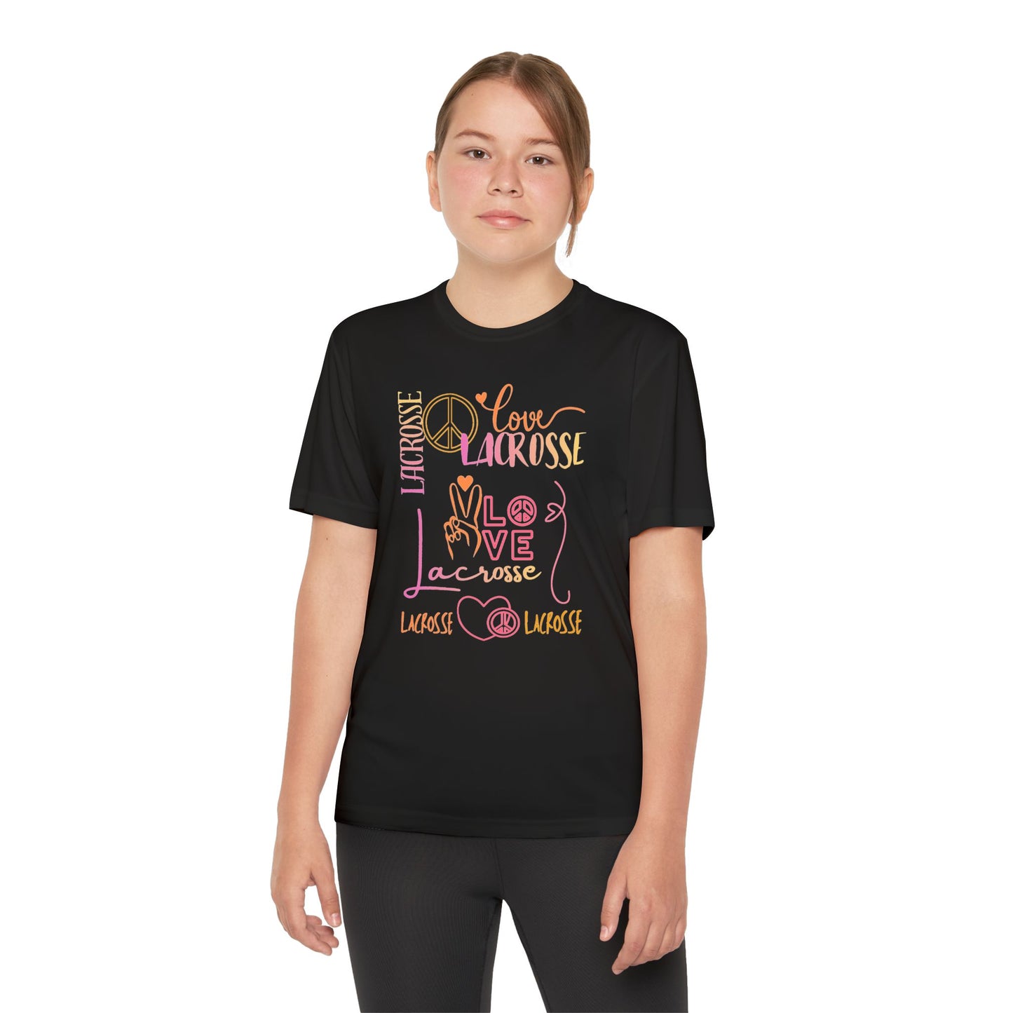 Youth Girls "Peace, Love, & Lacrosse" Competitor Graphic Tee