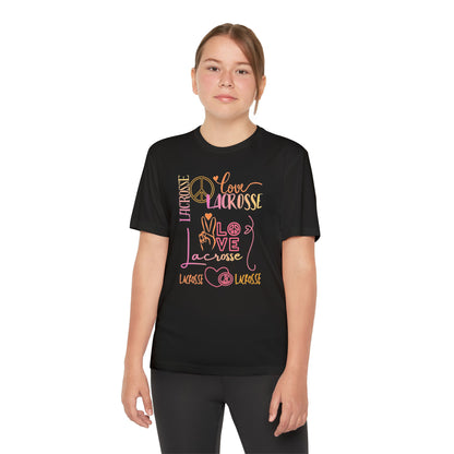 Youth Girls "Peace, Love, & Lacrosse" Competitor Graphic Tee