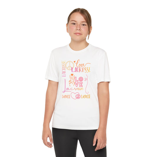 Youth Girls "Peace, Love, & Lacrosse" Competitor Graphic Tee