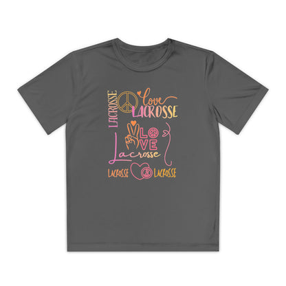 Youth Girls "Peace, Love, & Lacrosse" Competitor Graphic Tee