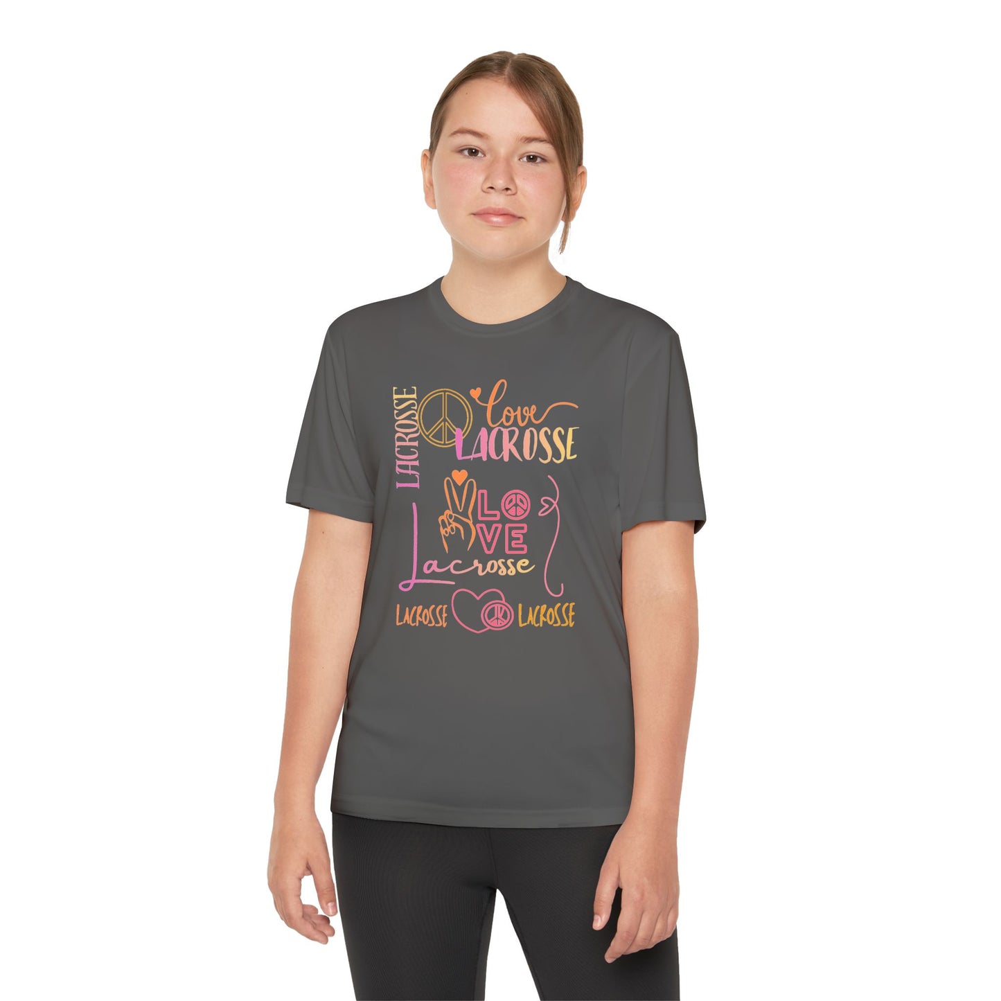 Youth Girls "Peace, Love, & Lacrosse" Competitor Graphic Tee