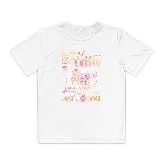 Youth Girls "Peace, Love, & Lacrosse" Competitor Graphic Tee