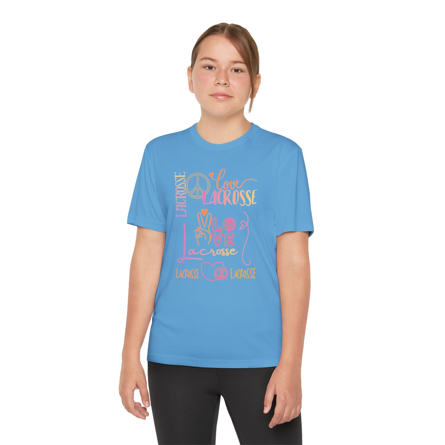 Youth Girls "Peace, Love, & Lacrosse" Competitor Graphic Tee