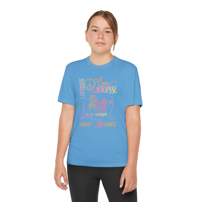 Youth Girls "Peace, Love, & Lacrosse" Competitor Graphic Tee