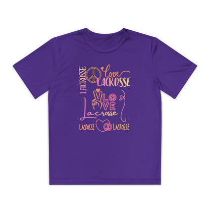 Youth Girls "Peace, Love, & Lacrosse" Competitor Graphic Tee