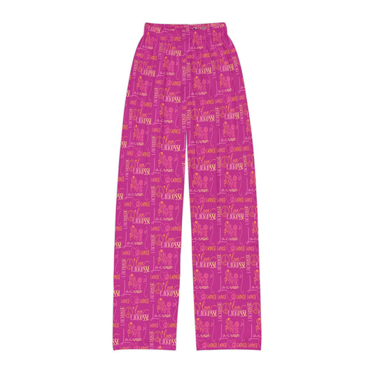 Girls "Peace, Love, & Lacrosse" Lounge Pants/ Pajama Bottoms (Pink)