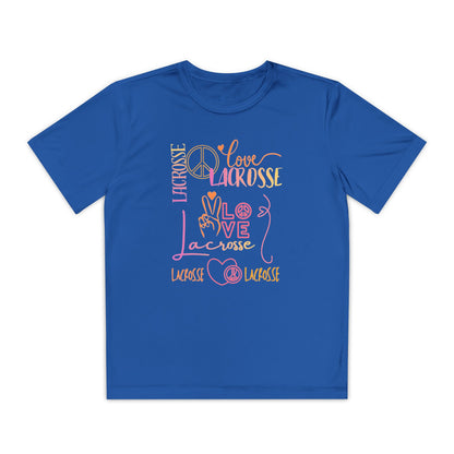 Youth Girls "Peace, Love, & Lacrosse" Competitor Graphic Tee