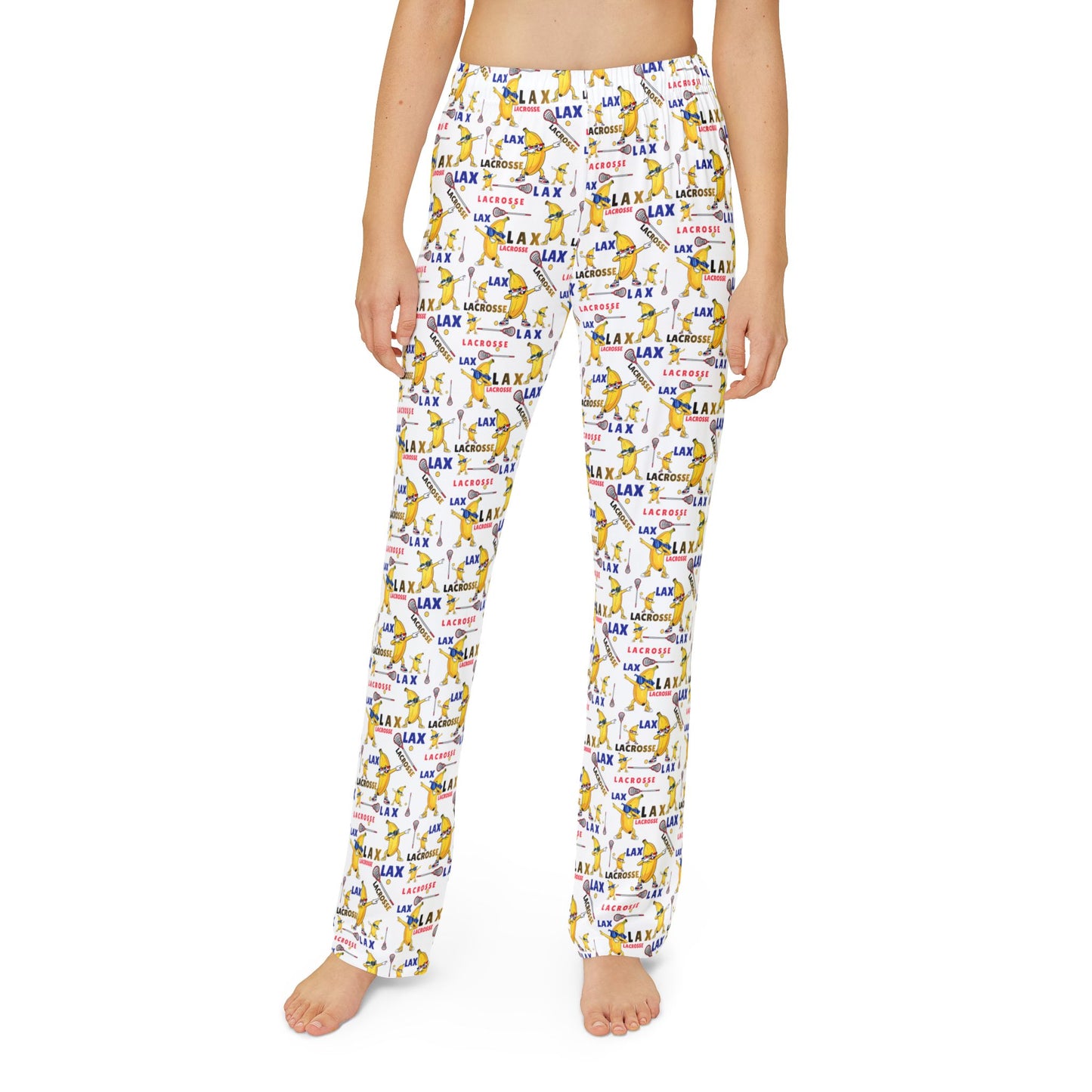 Youth Lacrosse "Go Bananas" Lounge Pants/ Pajama Bottoms (White)