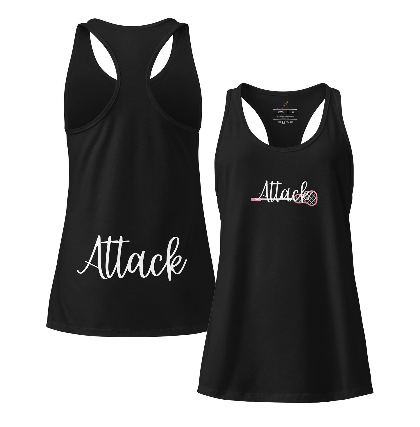 Women’s “Attack” Pink Lacrosse Stick Racerback Tank – Alpha Nova Threads