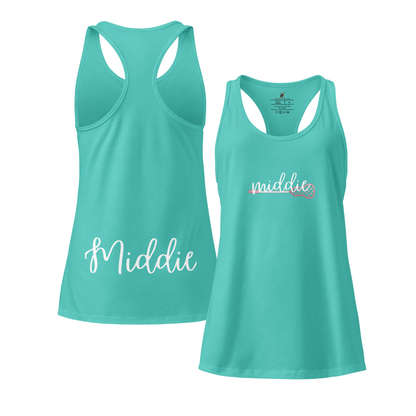 Women’s “Middie” Lacrosse Racerback Tank – Pink Stick Script Design